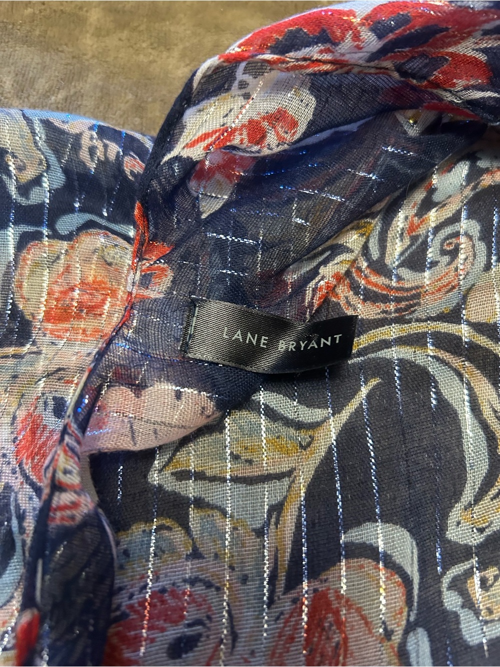 Lane Bryant Navy Floral Metallic Stripe Wrap